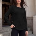 thumbnail image 3 of GERsome Women's Long Sleeve Shirts Crew Neck Button Trim Curved Hem Pullover Tops Casual Loose Fit Blouses Black M, 3 of 6
