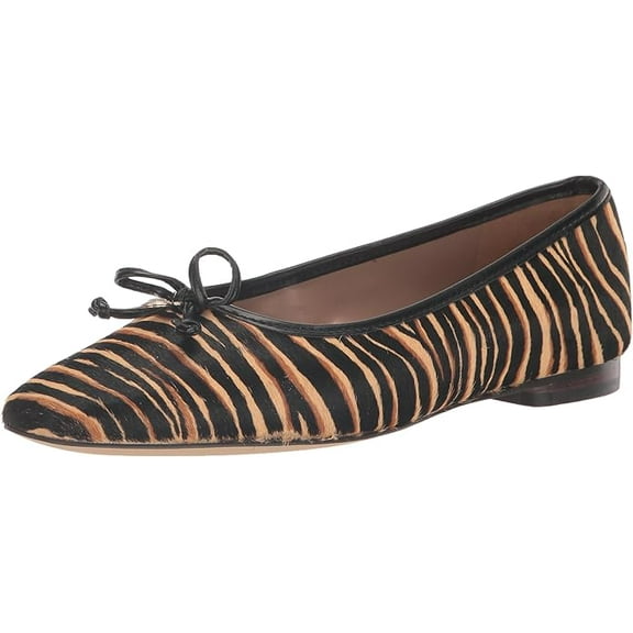 am Edelman Meadow Tan Multi Slip On Squared Toe Bow Detailed Ballet Flats (Tan Multi, 6)