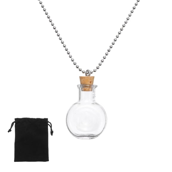Uxcell Vial Necklace, 26mm Small Glass Bottles Jars Pendants with Cork Stoppers Black Velvet Bag for Jewelry DIY Crafts Party Wedding Decor Favors, Wine Shaped, Clear