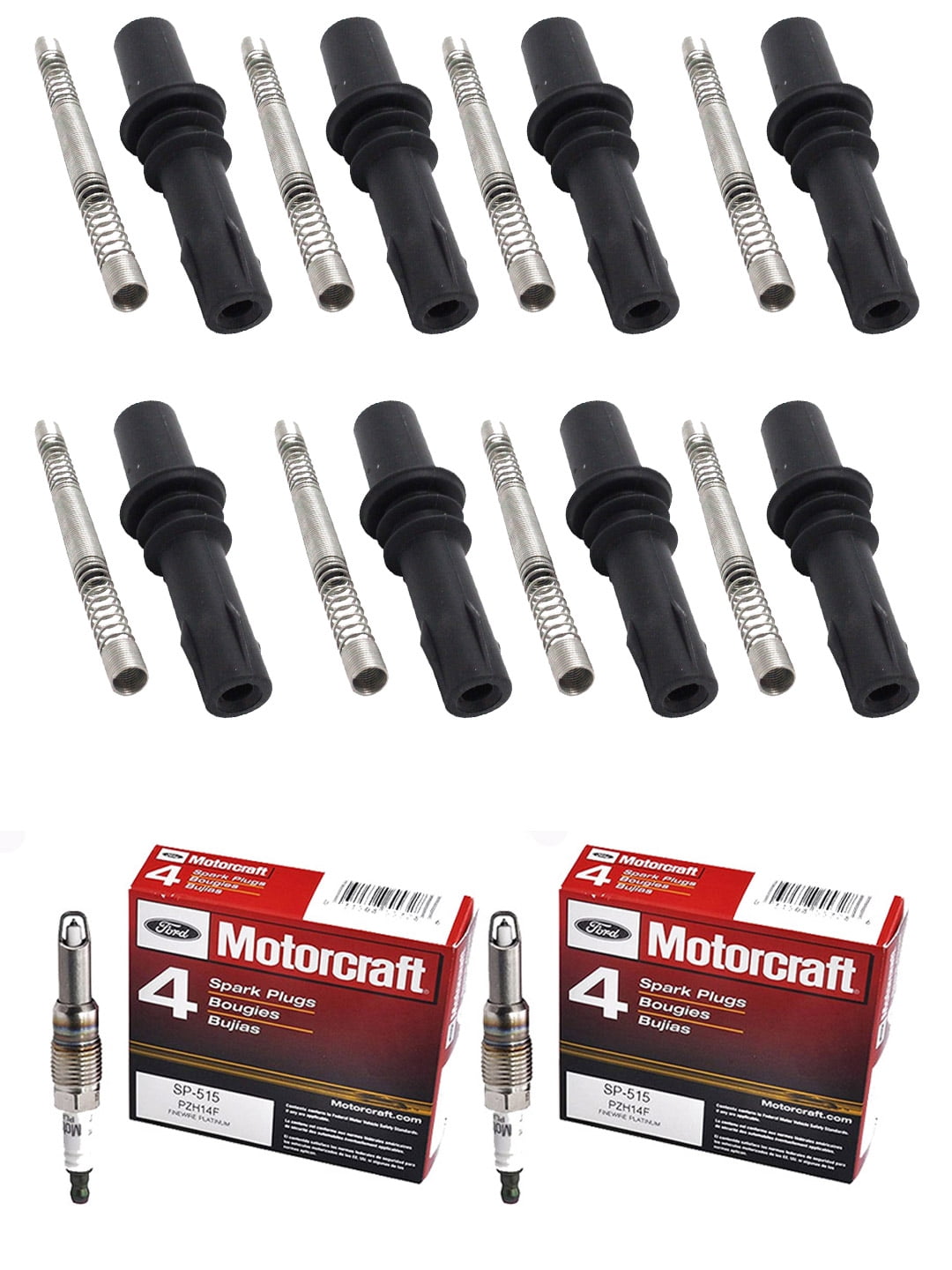 Set of 8 ISA Ignition Coil Boot & Motorcraft Spark Plugs Compatible