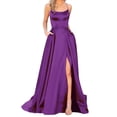 thumbnail image 1 of Vestidos de invitada de boda Prolriy para mujer 2024, elegantes vestidos largos sin espalda con cuello halter, vestidos de fiesta de satén con espagueti, vestidos de fiesta de graduación con abertura, 1 of 6