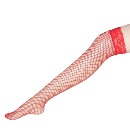 

skpblutn lingerie women fishnet thigh high stockings lace stockings breathable slip stockings rd red one size