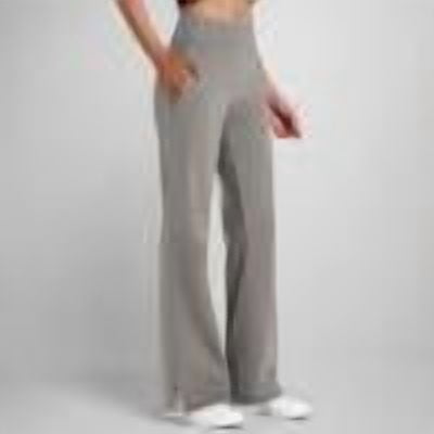 High Wait Yoga Pants for Women Relaxed Fits Elastic Waist Casual Pants Fashion Side Split Comfy Trousers With Pockets ,Gray,S