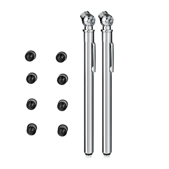 EMLIMNY Pencil Tire Pressure Gauge (2-Pack) Heavy-Duty Chrome Metal Head and Stainless Steel Body for Cars, Trucks, RVs and Bicycles, Includes 8 Black Stem Caps