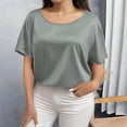 thumbnail image 3 of FAHXNVB Women's Plus Size Satin T Shirts Batwing Sleeve Crew Neck Lightweight Soft Tees Tops Comfy Work Elegant Party Shirts, 3 of 5