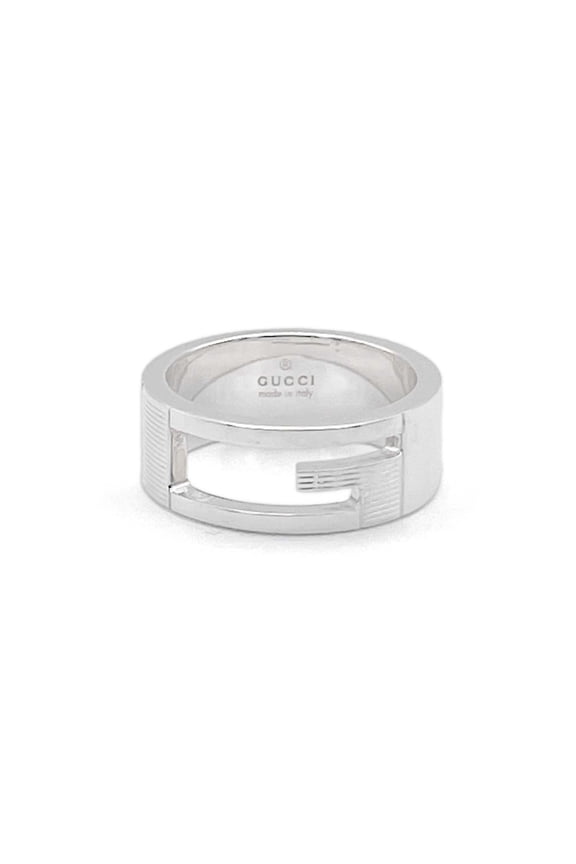 Pre-Owned GUCCI Branded G Logo Ring, Cutout Design, SV925 (Silver), 7786, Women's
