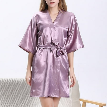

CFXNMZGR Overcoats For Women V-Neck Long Sleeve Nightgown Satin Solid Color Bandage Nightgown Cardigan Bathrobe Home Nightgown