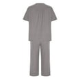 thumbnail image 6 of Quinlirra Womens Summer Two Piece Outfits Casual Linen Shorts Set 2PC Fashion Woman V Neck Short Sleeve Blouse +Loose Pockets Pants Sets, 6 of 6