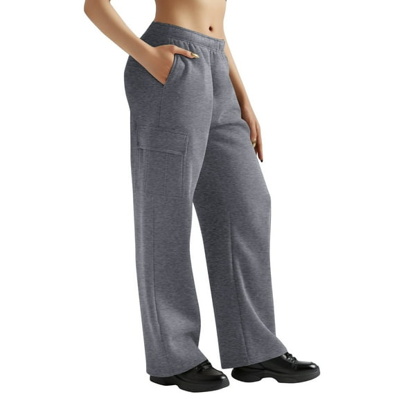 Womens Cargo Sweatpants Fleece Wide Leg Sweat Pants High Waisted Baggy Athletic Joggers Pants with Pockets 02-Dark Gray L