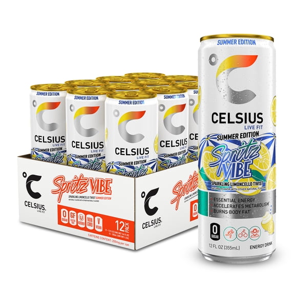 CELSIUS Spritz Vibe Summer Edition, Functional Energy Drink 12 fl oz Can (Pack of 12)