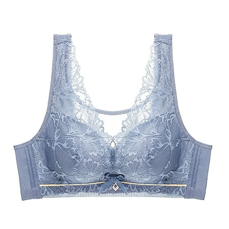 Audhol Bras for Women New Lace Adjustable Care Gathered Skin Friendly Underwear Feel Soft Sponge Vest Bra No Underwire Seamless Push Up Everyday Bras Blue 44