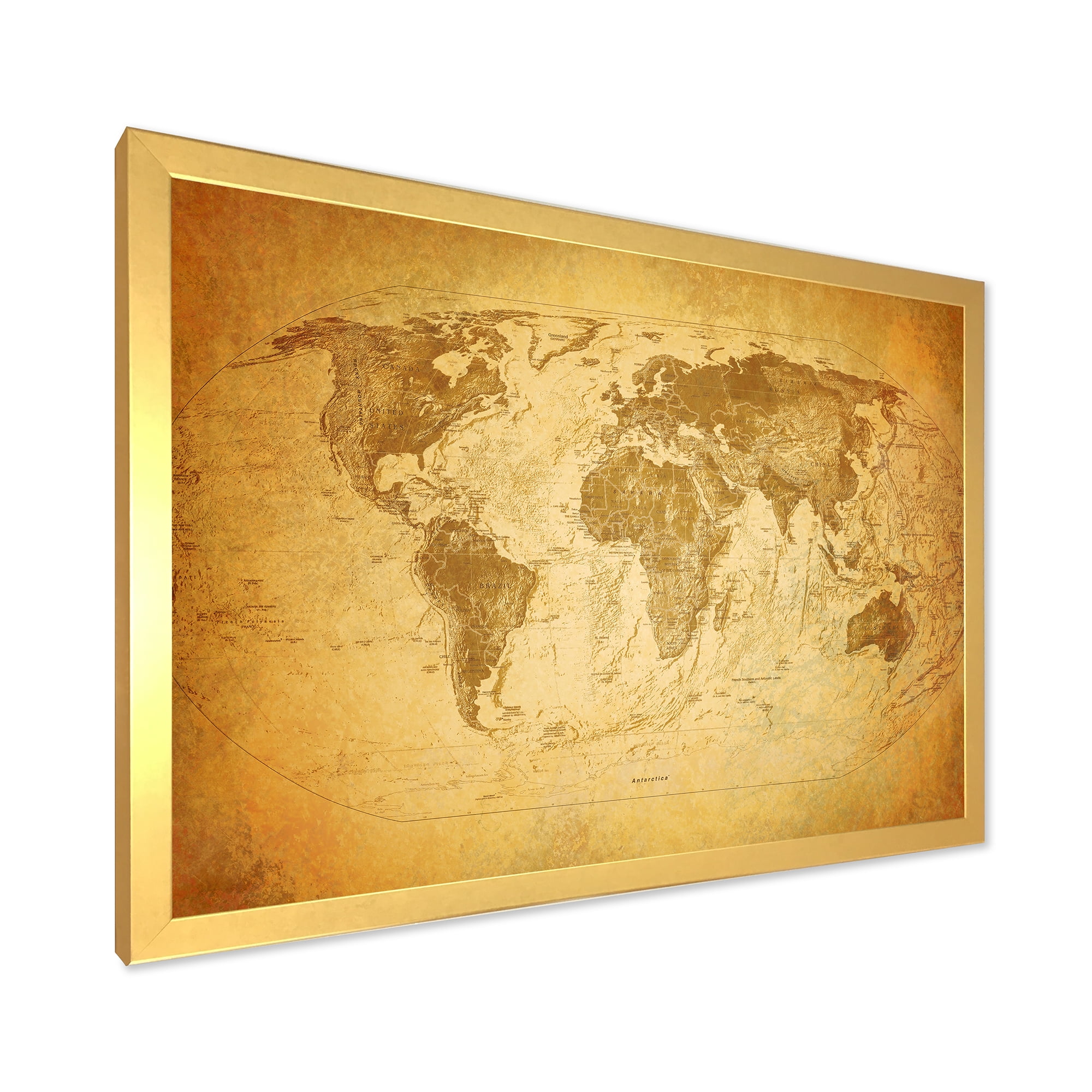 Designart 'Ancient World Map X' Vintage Framed Art Print