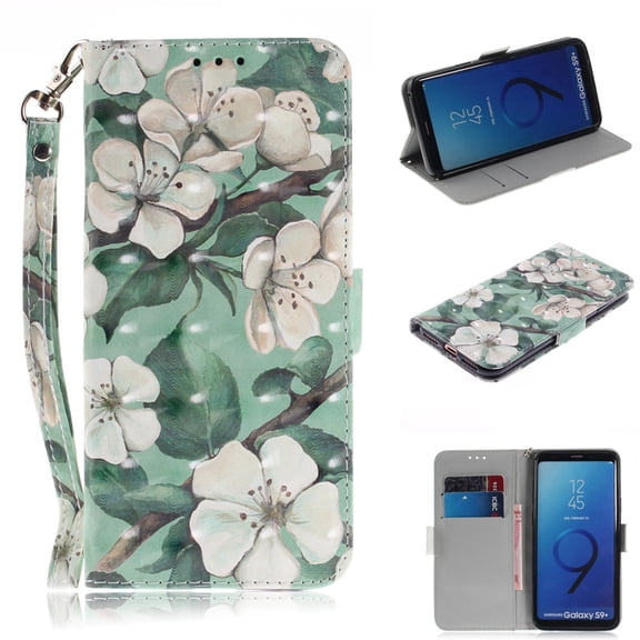 Galaxy S9 Case, S9 Case, Allytech 3D PU Leather Protective Cover & Pocket Lanyard Wallet with Cards Holder, Support Kickstand Slim Case for Samsung Galaxy S9, Big Flower