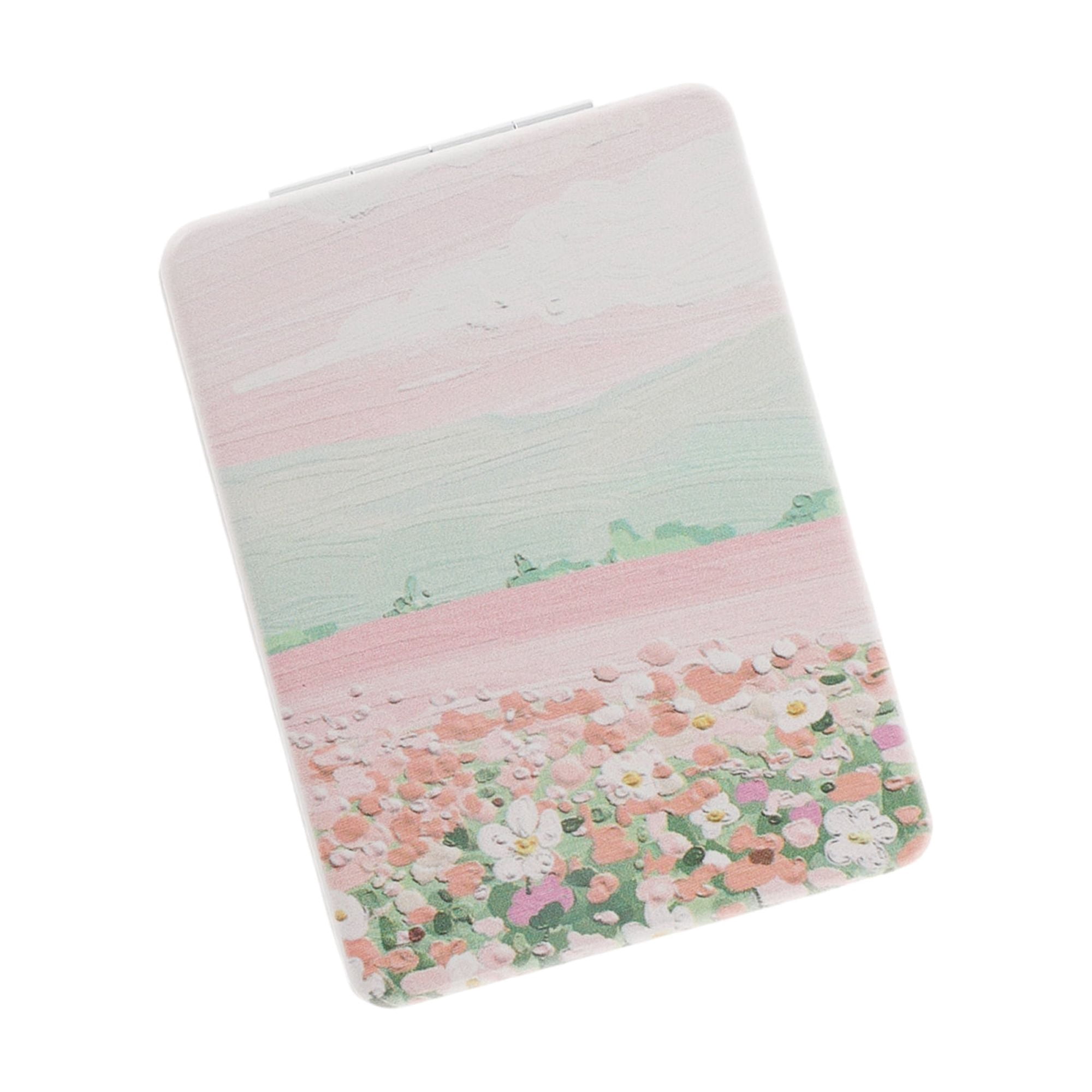 Unique Bargains 1 Pc Rectangular Hand-drawn Makeup Mirror for Travel Vacation Green Pink