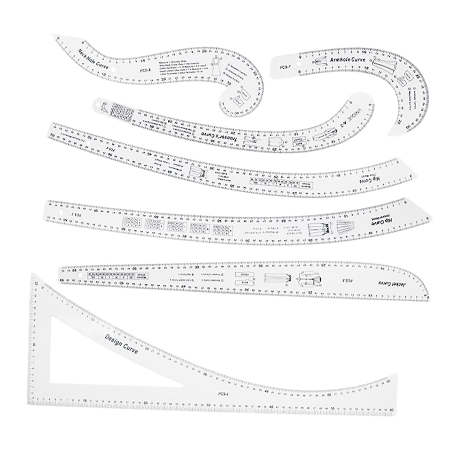 7Pcs Acrylic Sewing Ruler Multifunctional Ruler Needlework Clothing Craft Metric Ruler Sewing Template for Pattern Maker