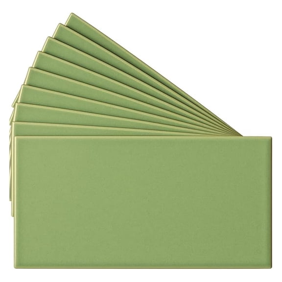 USCT 3x6 Ceramic Subway Tile Gloss (Shinny) Box of 10 Pieces for Bathroom Wall Shower Kitchen Backsplash (Olive Green)
