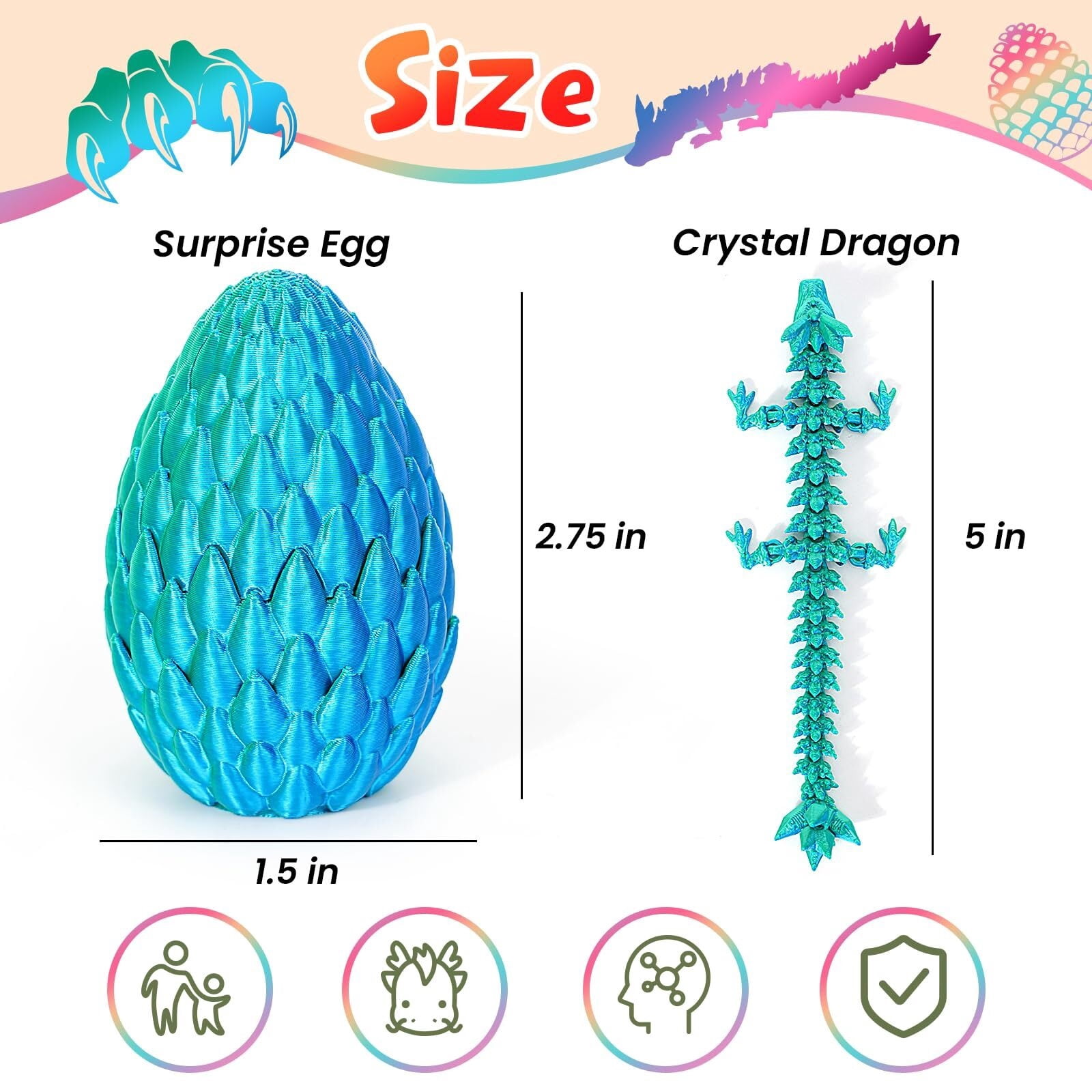 3D Printed Dragon Eggs  4PCS Articulated Dragon , Mystery 3D Fidget Dinosaur Eggs Set for & Adults, Fantasy Desk Decor & Collectible Gifts