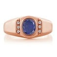 thumbnail image 2 of Gem Stone King 1.46 Ct Blue Lapis White Created Sapphire 18K Rose Gold Plated Silver Dad Father's Day Gift Men's Ring, 2 of 6