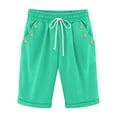thumbnail image 4 of Yubnlvae Plus Size Summer Pants - Thin Elastic Waist Casual Wide Leg Cropped Trousers Green M, Ladies Casual Pocket Thin Outer Wear Elastic Belt in Trousers Large Size Loose Pants, 4 of 5