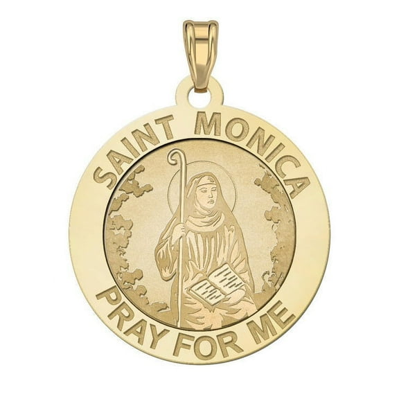 Saint Monica "Pray for Me" Medal - 2/3 Inch Size of Dime, Solid 14K Yellow Gold