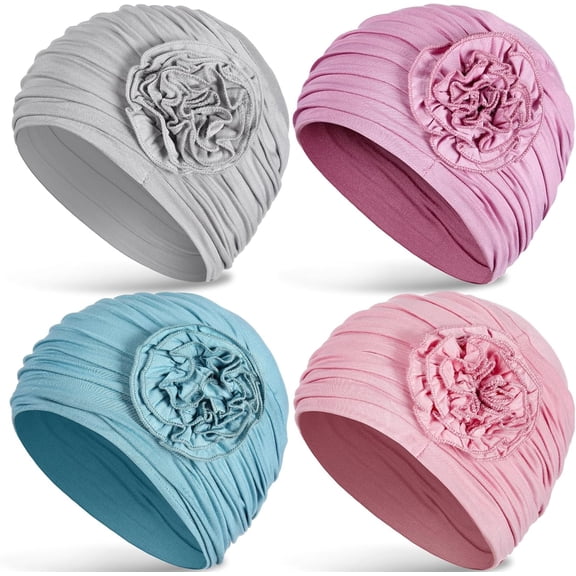 Minzimin 4 Pcs Cotton Beanie Turban Headwear for Women Soft Cancer Chemo Head Scarf Hats Elastic Covers Wraps for Women's Hair