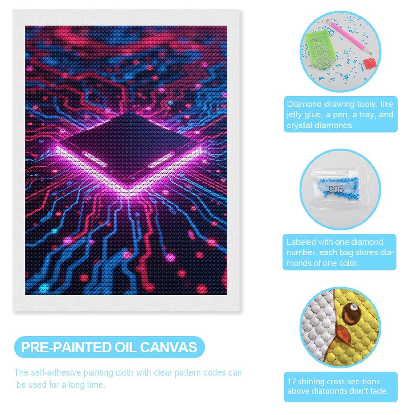 Diamond Art Kits for Adults, Illuminated Circuit Board Tech 5D Diamond Painting Kits for Adults Beginners, DIY Full Drill Diamond Painting, Gem Art and Crafts 12x16
