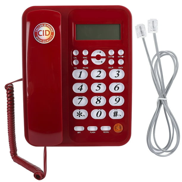 Teléfono de escritorio rojo Teléfono fijo de oficina en casa Teléfono con cable Identificador de llamadas Teléfono fijo