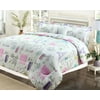 Full 4 Piece Bedding Girls Comforter Bed Set, Paris Eiffel Tower Bonjour Pink Purple