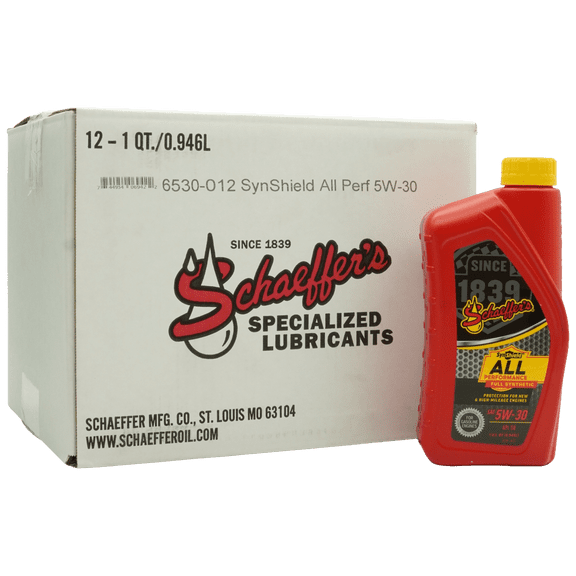 Schaeffer's 6530-012 SynShield 5W-30 Full Synthetic Engine Oil, 1 qt (Case of 12)