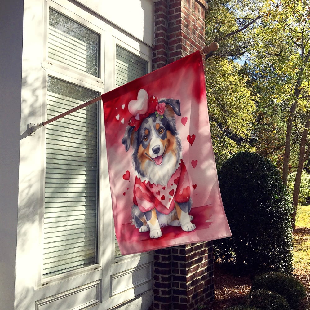 Australian Shepherd My Valentine House Flag 28 in x 40 in