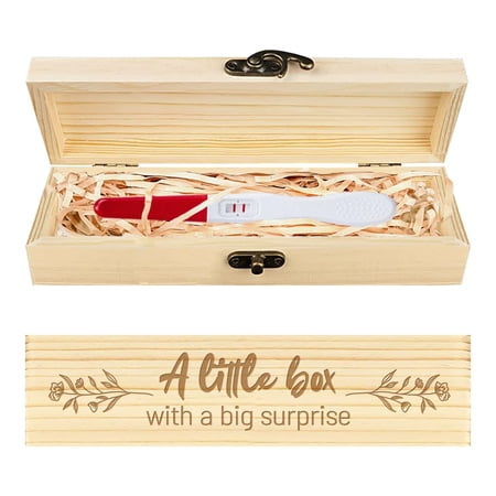 1 pc Rectangle Wooden Pregnancy Test Keepsake Box with Lock Baby Annouced Engraved Case for DIY Grandparents Dad Aunt and Uncle Blanched Almond Word