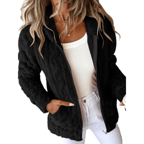 Mengpipi Women's Double-Sided Fleece Hooded Jacket Full Zip Up Coat S-2XL