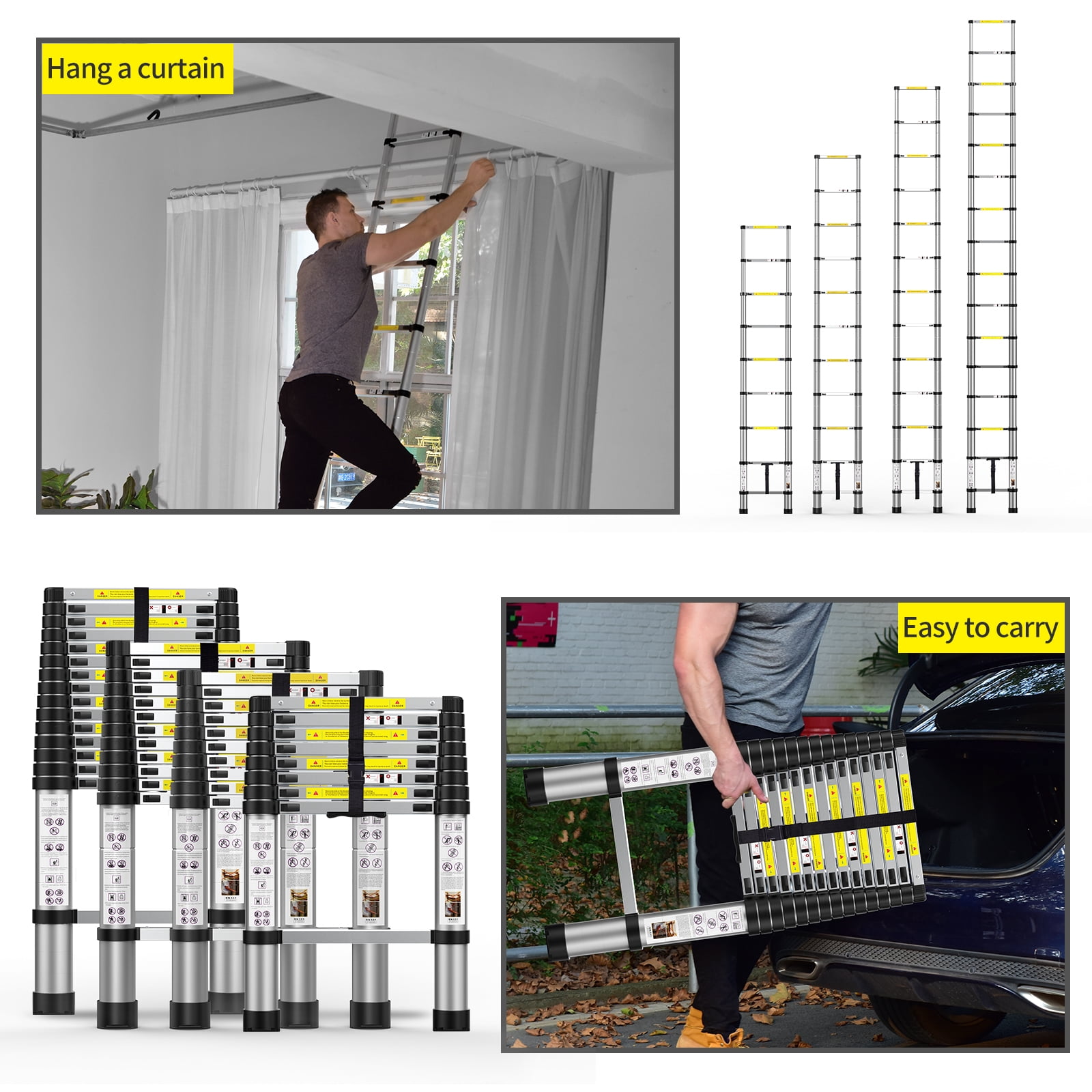BOWEITI Telescoping Extension Aluminum Ladder 8.5FT 330lb Capacity 9 Steps