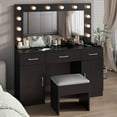 thumbnail image 3 of Zimtown Makeup Vanity Desk with Large Mirror & Charging Station, Vanity Table with 3 Drawers & Visible Glass Top, Bedroom Dressing Table, Black, 3 of 8