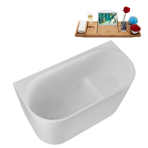 47" Streamline G-99-369-BNK Soaking Glossy White Freestanding Tub and Tray With Internal Drain in Brushed Nickel