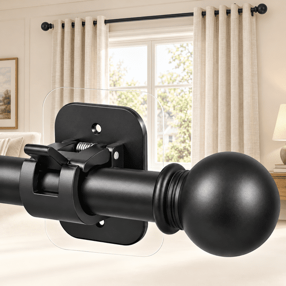 Curtain Rod No Drilling for Renter,30 to 45 Inch No Drill Adjustable, Black