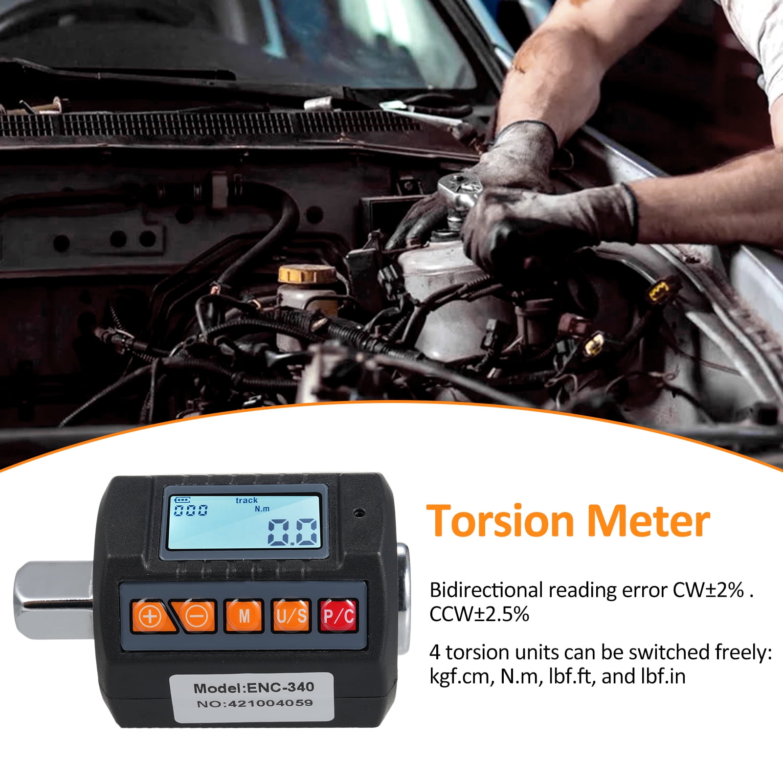 ENC 340 Digital Torque Meter Backlit Display, Sound Light Alarm Function
