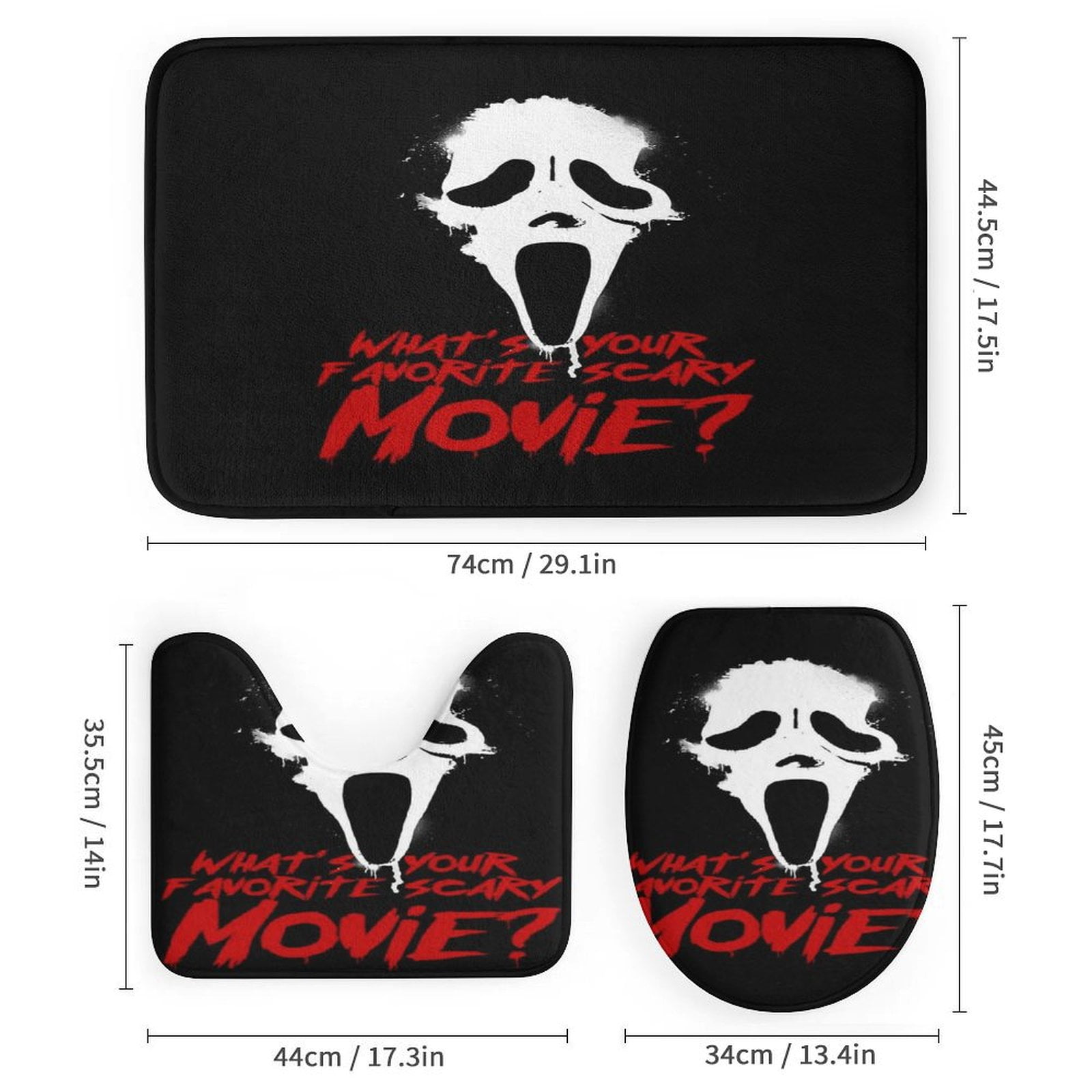 4 Pcs Horror Movie Scream Ghost Face Shower Curtain Sets with Non-Slip Rugs, Toilet Lid Cover and Bath Mat,Cartoon Waterproof Shower Curtain with 12 Hooks, Bathroom Decor Sets, 72" x 72"