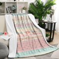thumbnail image 2 of Cozy Bohemian Sherpa Flannel Throw - 50x60in Plush Blanket, Colorful Stripes for Bed Couch Sofa Office Camping - Premium Boho Throw Blankets, 2 of 5