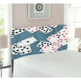 thumbnail image 2 of Casino Headboard, Abstract Background with Playing Cards Metropolitan Tourist Attractions, Upholstered Decorative Metal Bed Headboard with Memory Foam, Twin Size, Slate Blue Red Black, by Ambesonne, 2 of 4