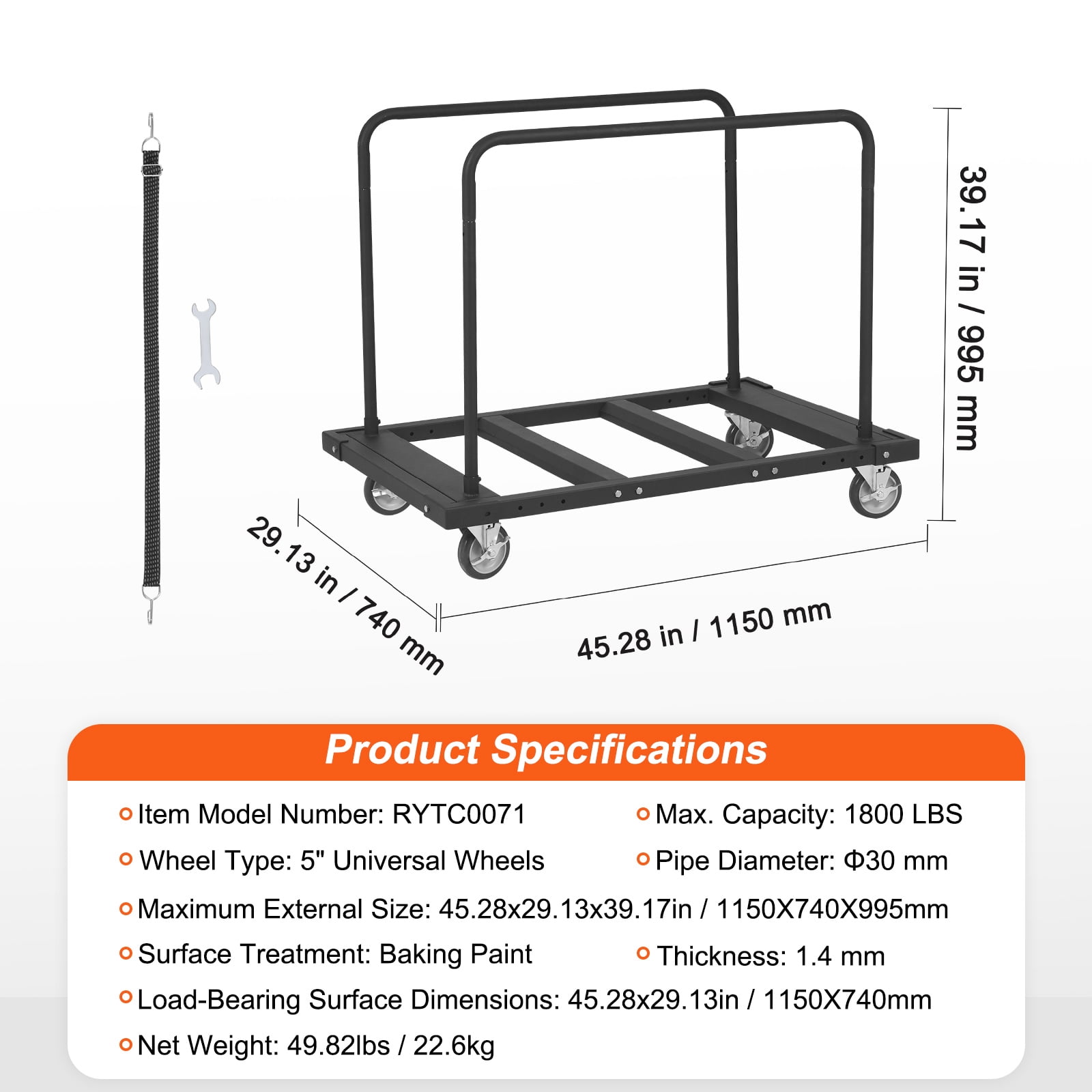 VEVOR Drywall Cart 1800 lbs Panel Cart Dolly Handling Sheetrock Sheet Panel