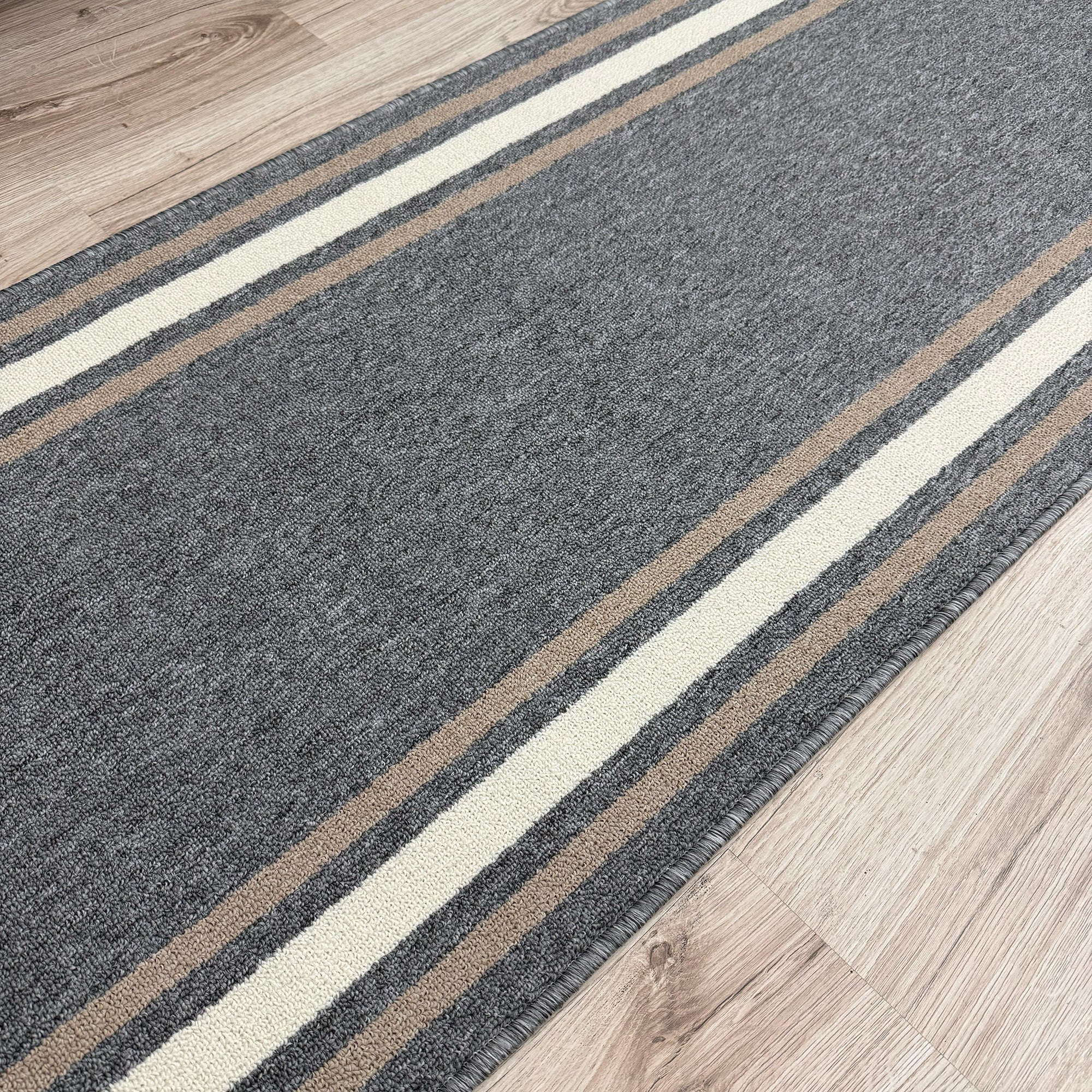 Custom Size Anti-Slip Machine Washable Loop Pile Bordered Gray Runner Rugs ( 6' x 36")
