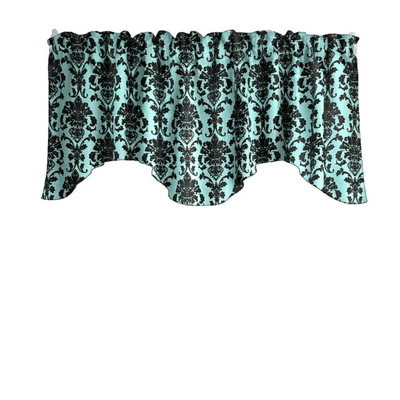 Poplin Damask Floral Scalloped Wave Window Valance 58" Wide / 20" Tall