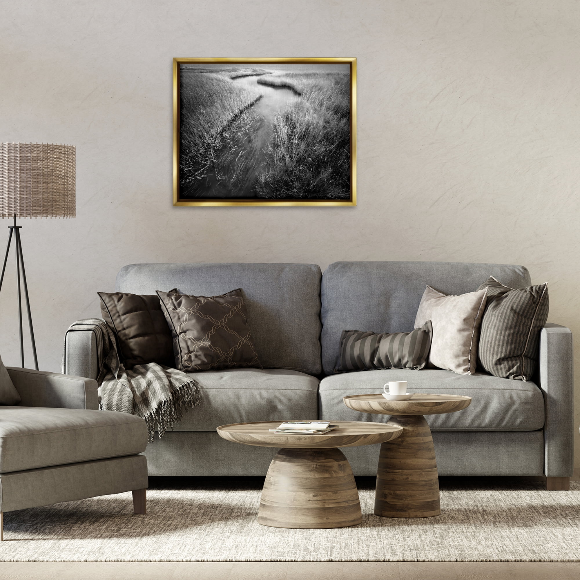Stupell Industries Meandering Estuary View Landscape Photography Gold Floater Framed Art Print Wall Art, 31 x 25