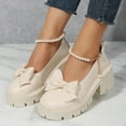 thumbnail image 4 of Mepaouo Mary Janes Shoes for Women Pearl Straps Bowknot Platform Dress Wedding Pumps Shoes(Beige,7.5), 4 of 8