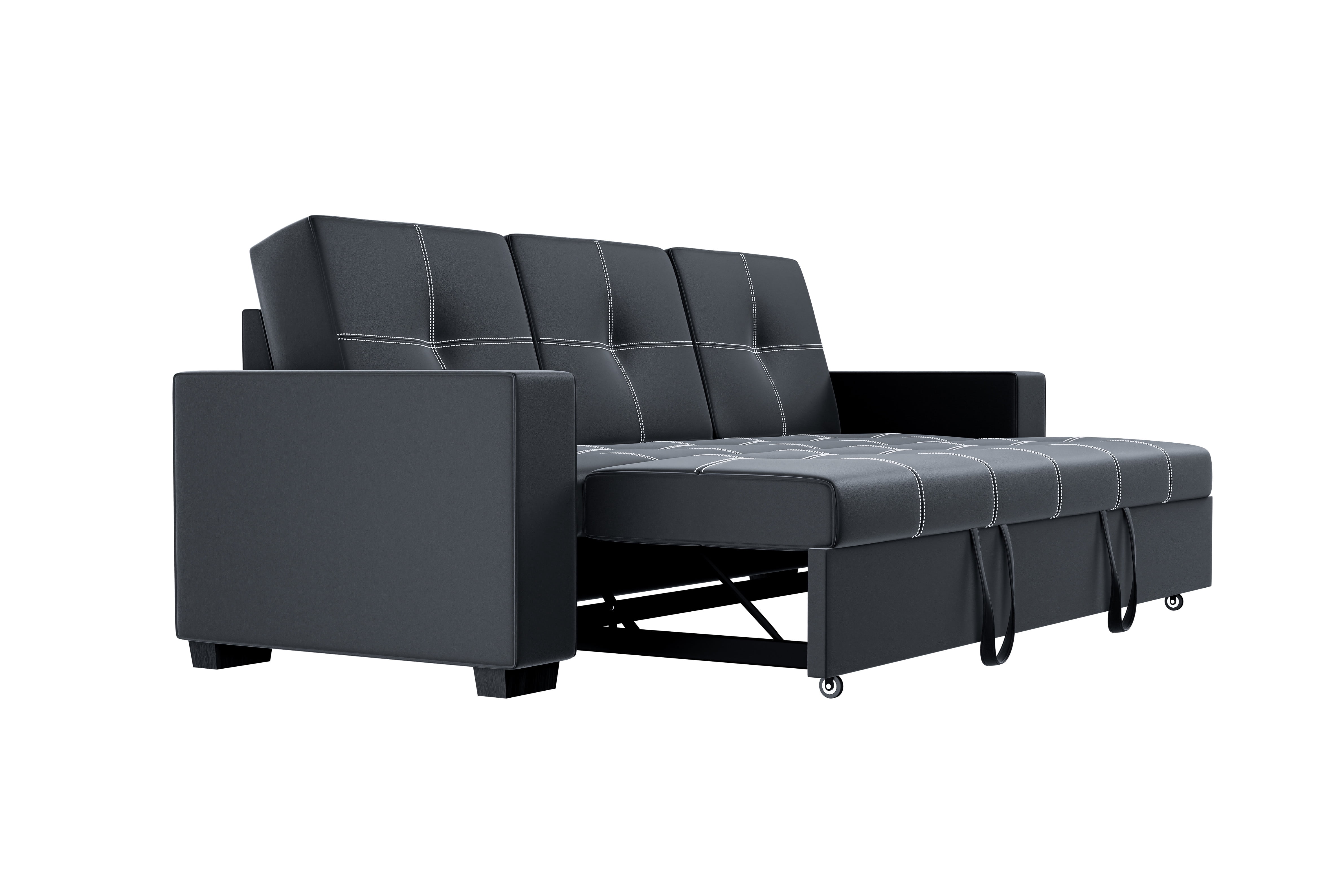 Poundex  Furniture Faux Leather Convertible  Sofa  in  Black