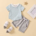 thumbnail image 3 of Gubotare Boys' Short Sets Toddler Boy Summer Short Sleeve T-Shirt and Short Set (Blue,6-12 Months), 3 of 4
