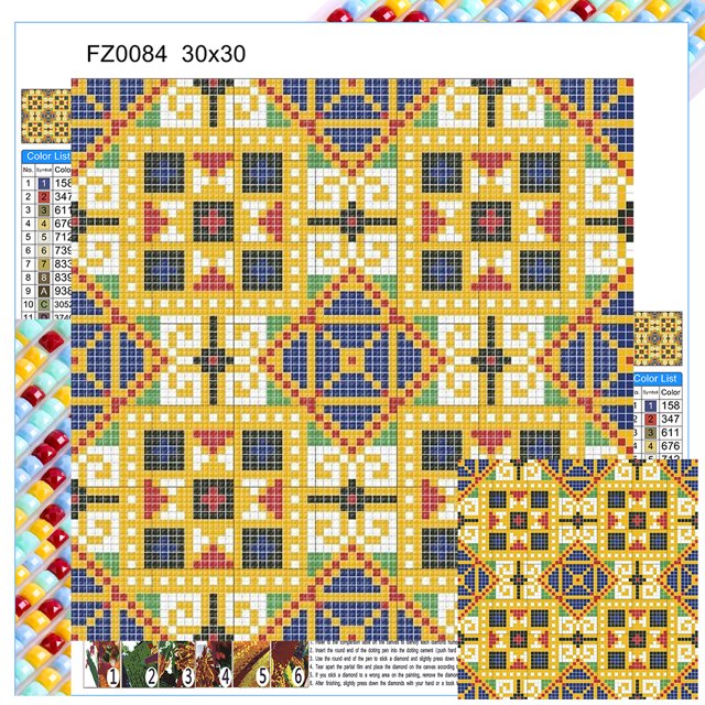 5D DIY Cuentas Cuadradas Completas Tradición Kit para Mosaicos 30x30cm