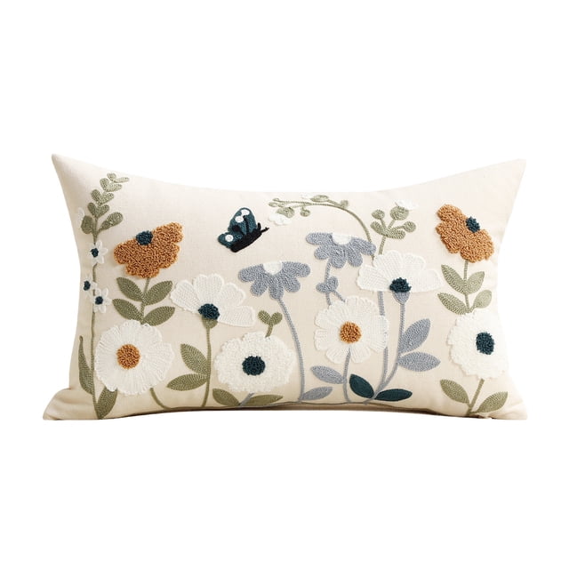 Vwrxbz Spring Floral Embroidered Pillowcase 19.6x11.8 Inch Flower Pattern Decorative Cushion Cover Easter Home Decor