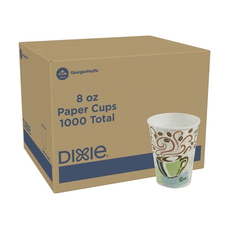 Dixie PerfecTouch 8 oz Paper Coffee Cups By GP PRO, Coffee Haze Design, 1000 Count (50 Disposable Cups Per Sleeve, 20 Sleeves Per Case), Style #5338CD